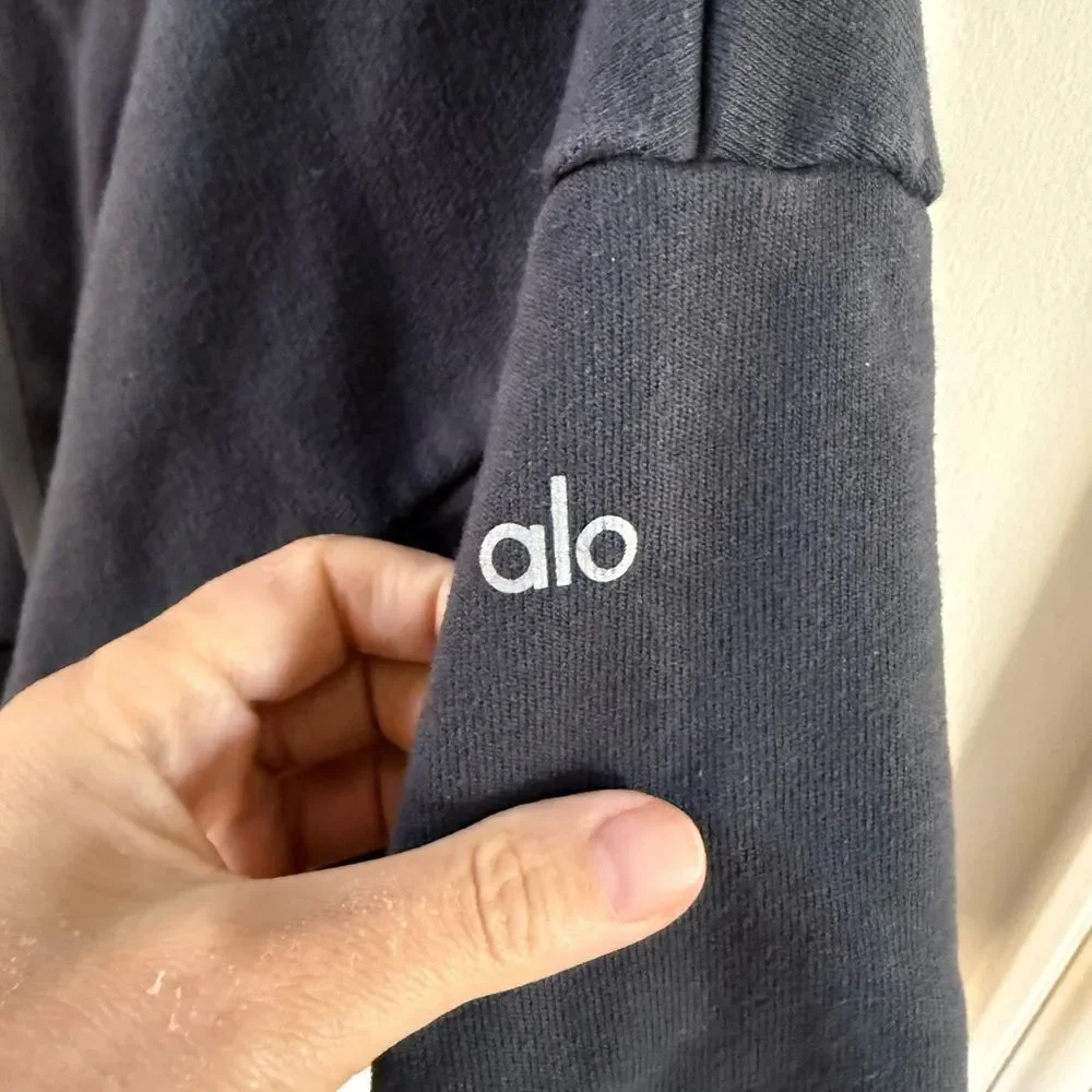 Alo Yoga Peak Cutout Long Sleeve Pullover Crop Hoodie Sweatshirt Charcoal Gray M